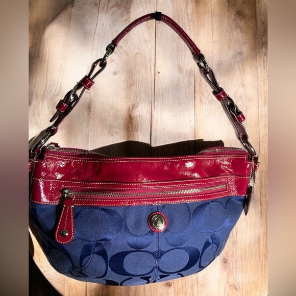 Coach Handbags - COACH LAURA signature patent top Pink and Blue Women's SHOULDERBAG tote